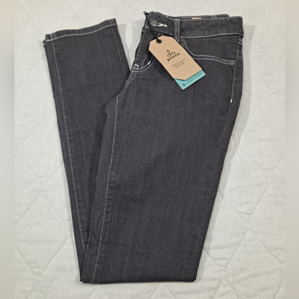 "NWT" Prana Kara Jean Women's 2 Stretch Denim Jeans Charcoal 5-Pkt Zipup Organic